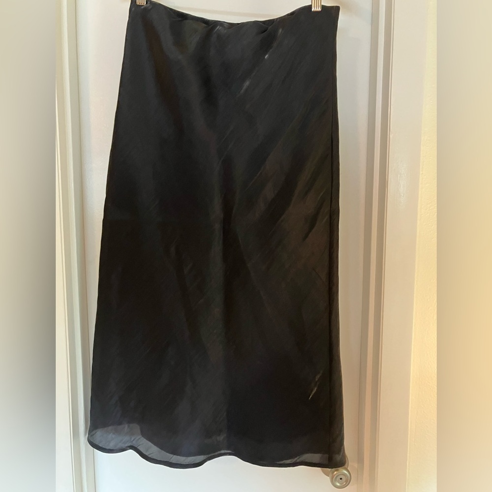 Anthropologie Liquid Shine Bias Cut Skirt, Midi, Black, Size Large